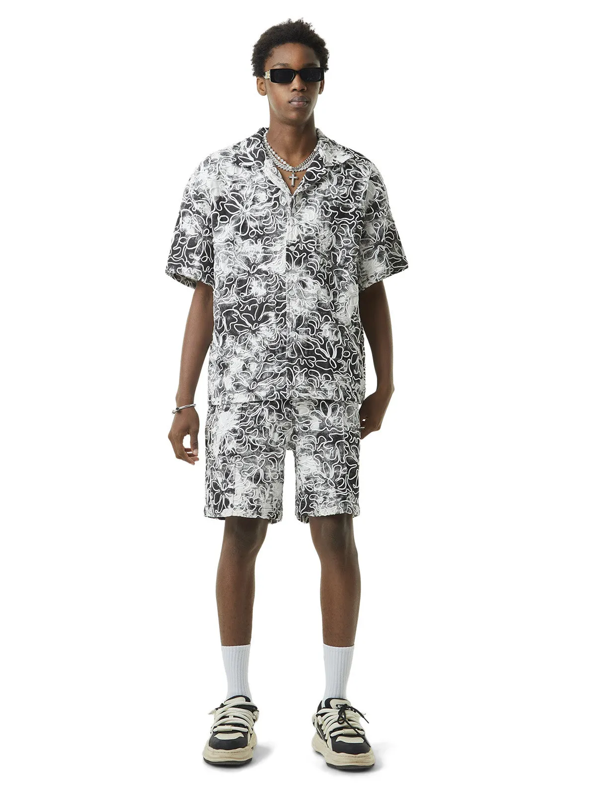 Thesupermade Ink Tie-dye Floral Hip-hop Short-sleeved Shirt