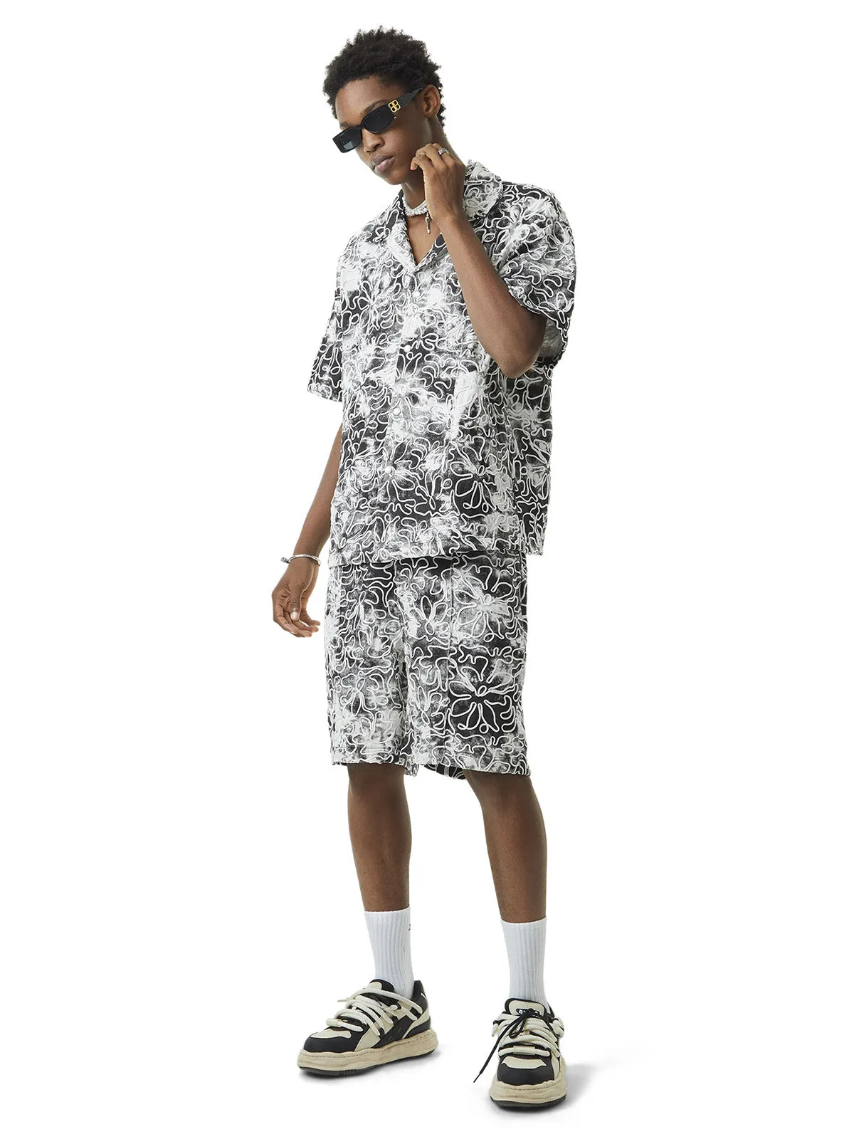 Thesupermade Ink Tie-dye Floral Hip-hop Short-sleeved Shirt