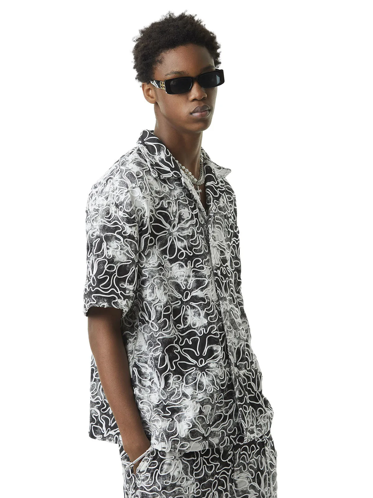Thesupermade Ink Tie-dye Floral Hip-hop Short-sleeved Shirt