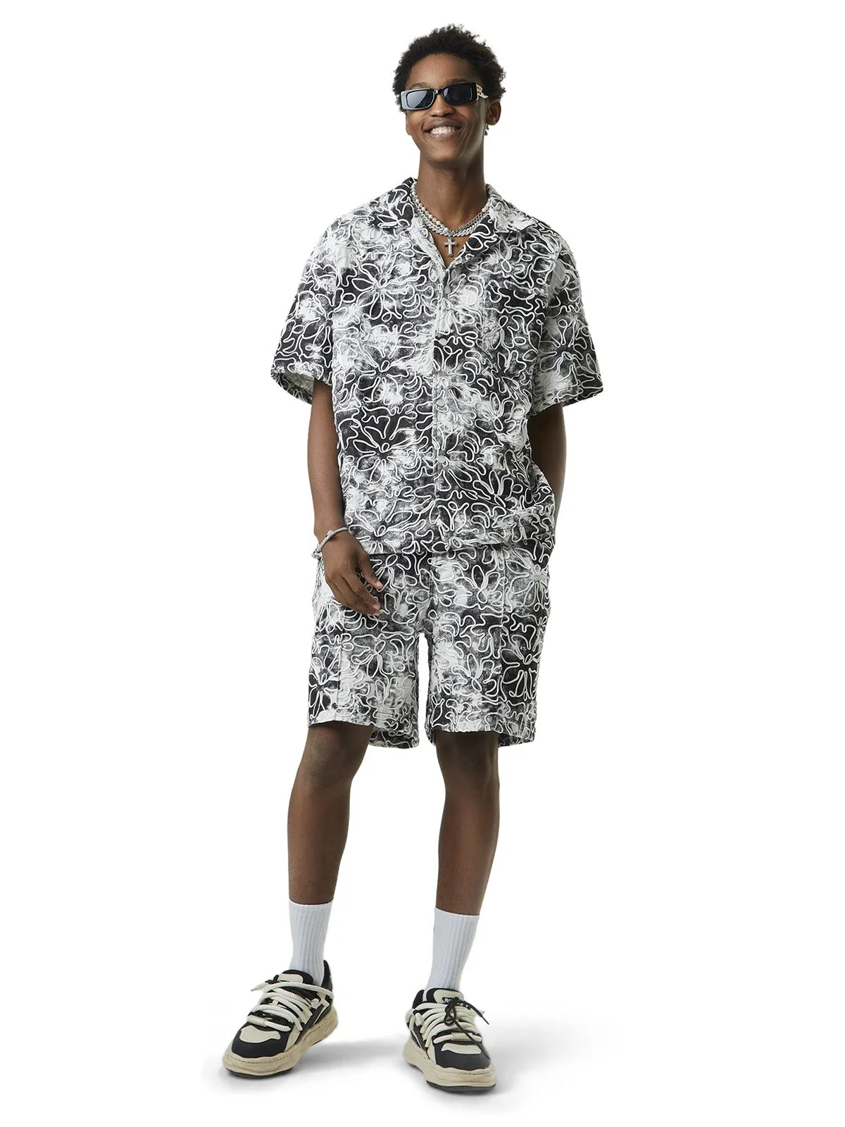 Thesupermade Ink Tie-dye Floral Hip-hop Short-sleeved Shirt