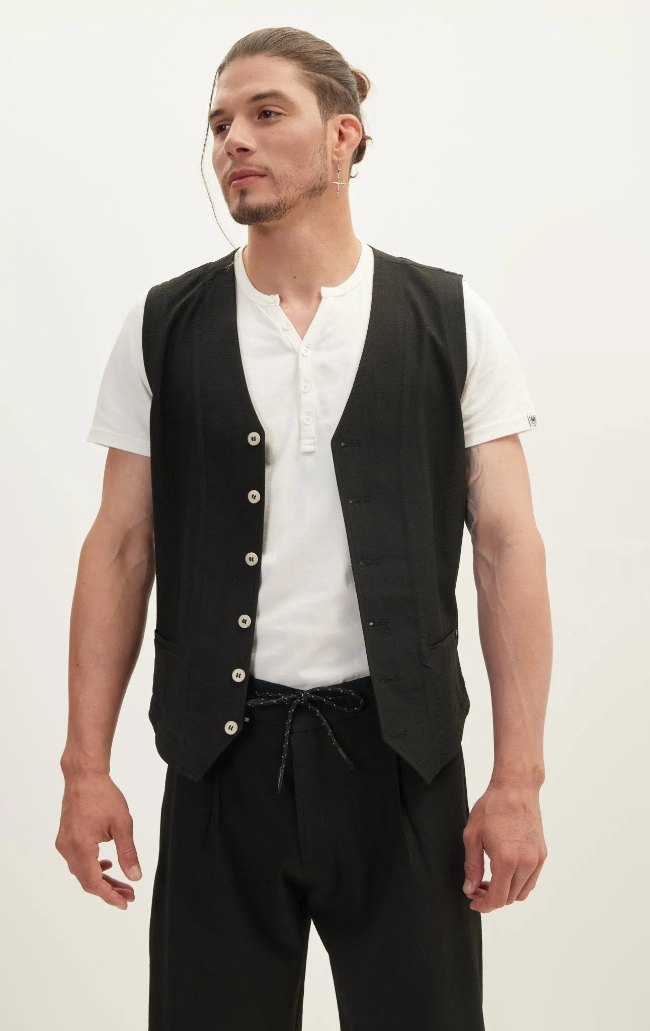 Waffle Stretch Beach day Vest - Black