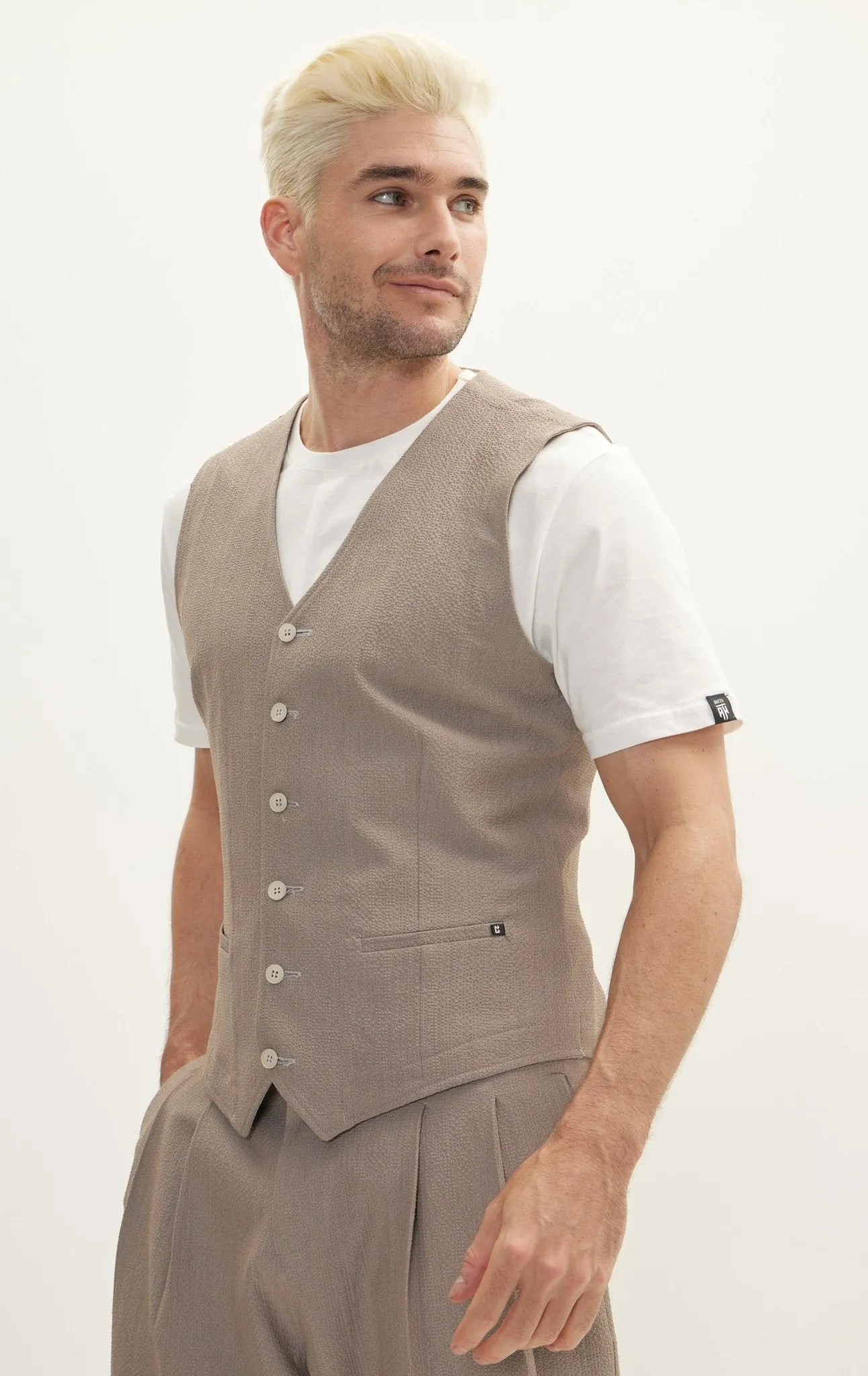 Waffle Stretch Beach day Vest - Brown