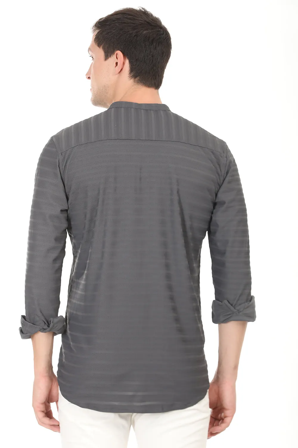 Weave Line Mandarin Collar Shirt - Gray