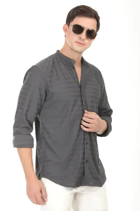 Weave Line Mandarin Collar Shirt - Gray