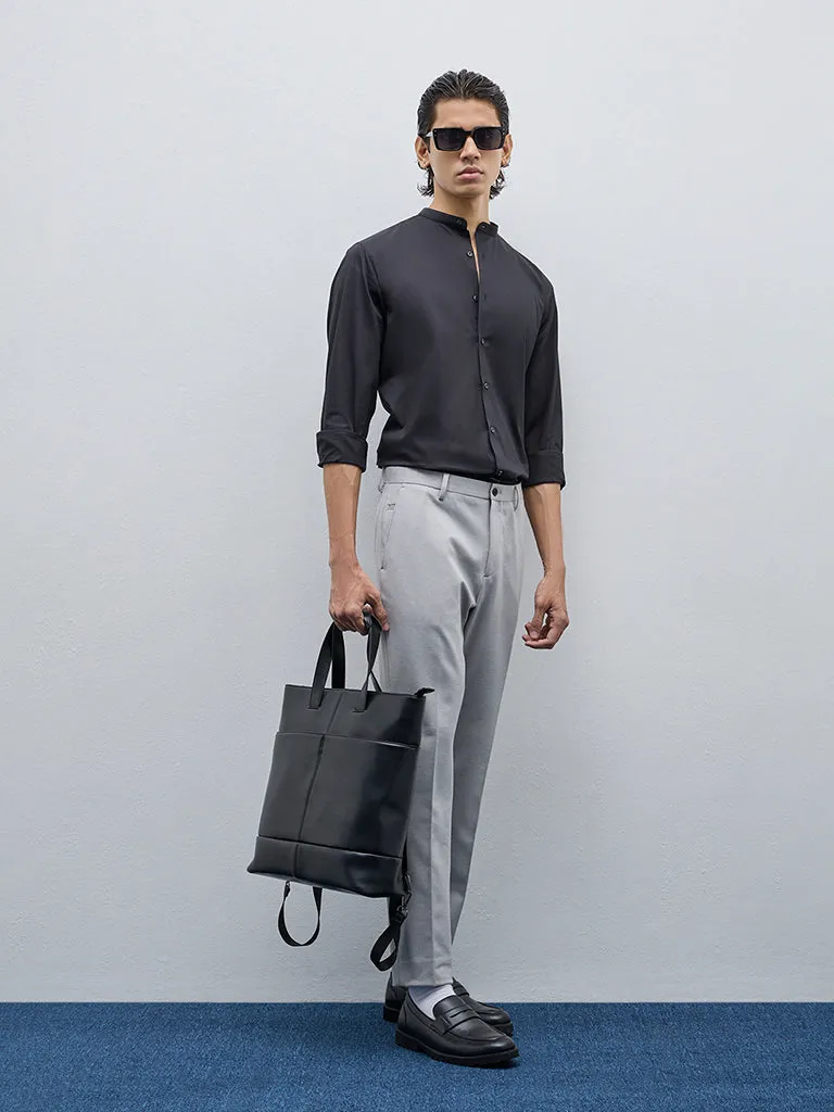 WES Formals Black Solid Slim-Fit Cotton Blend Shirt