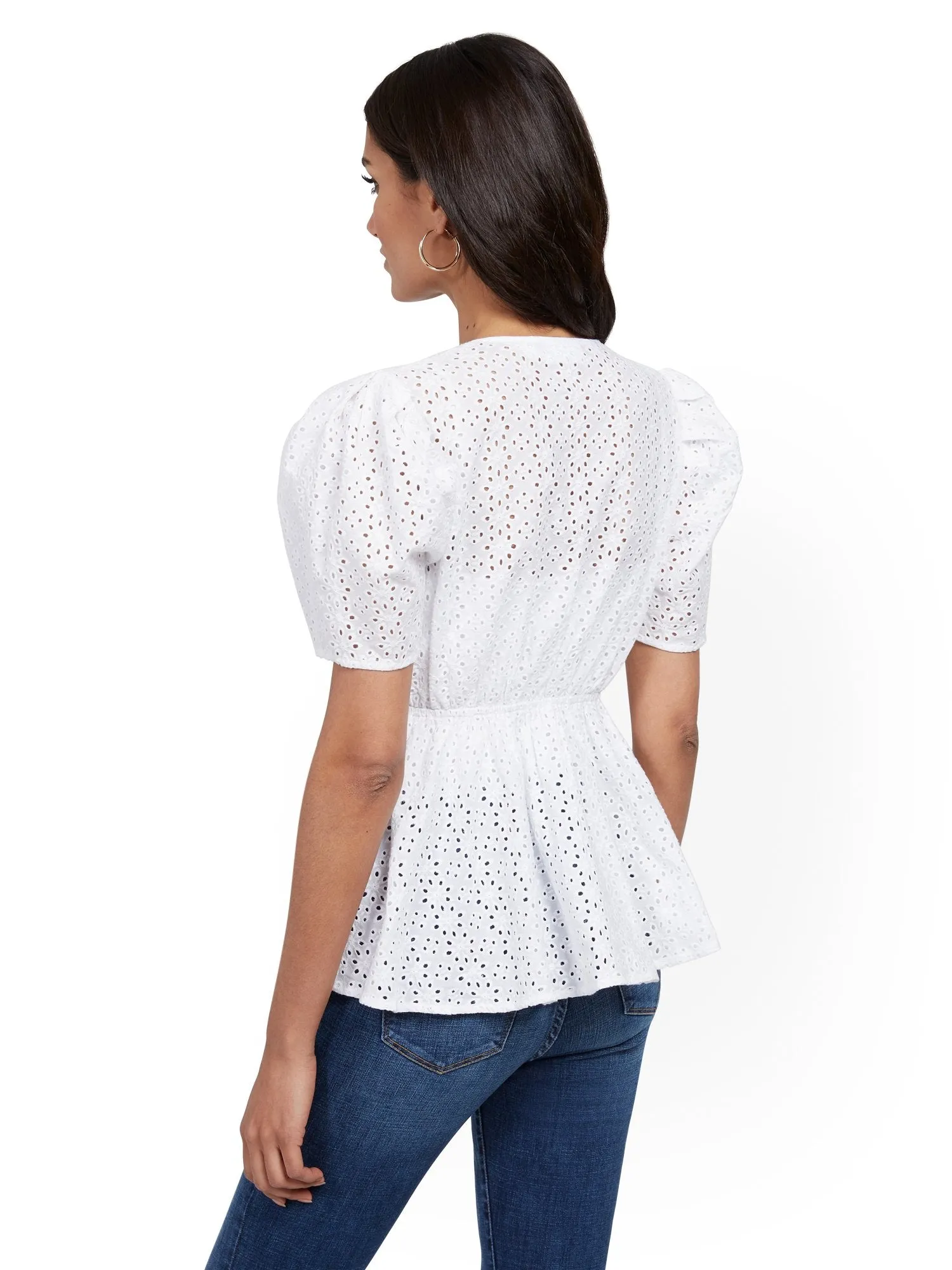 White Eyelet Peplum Top - 7th Avenue