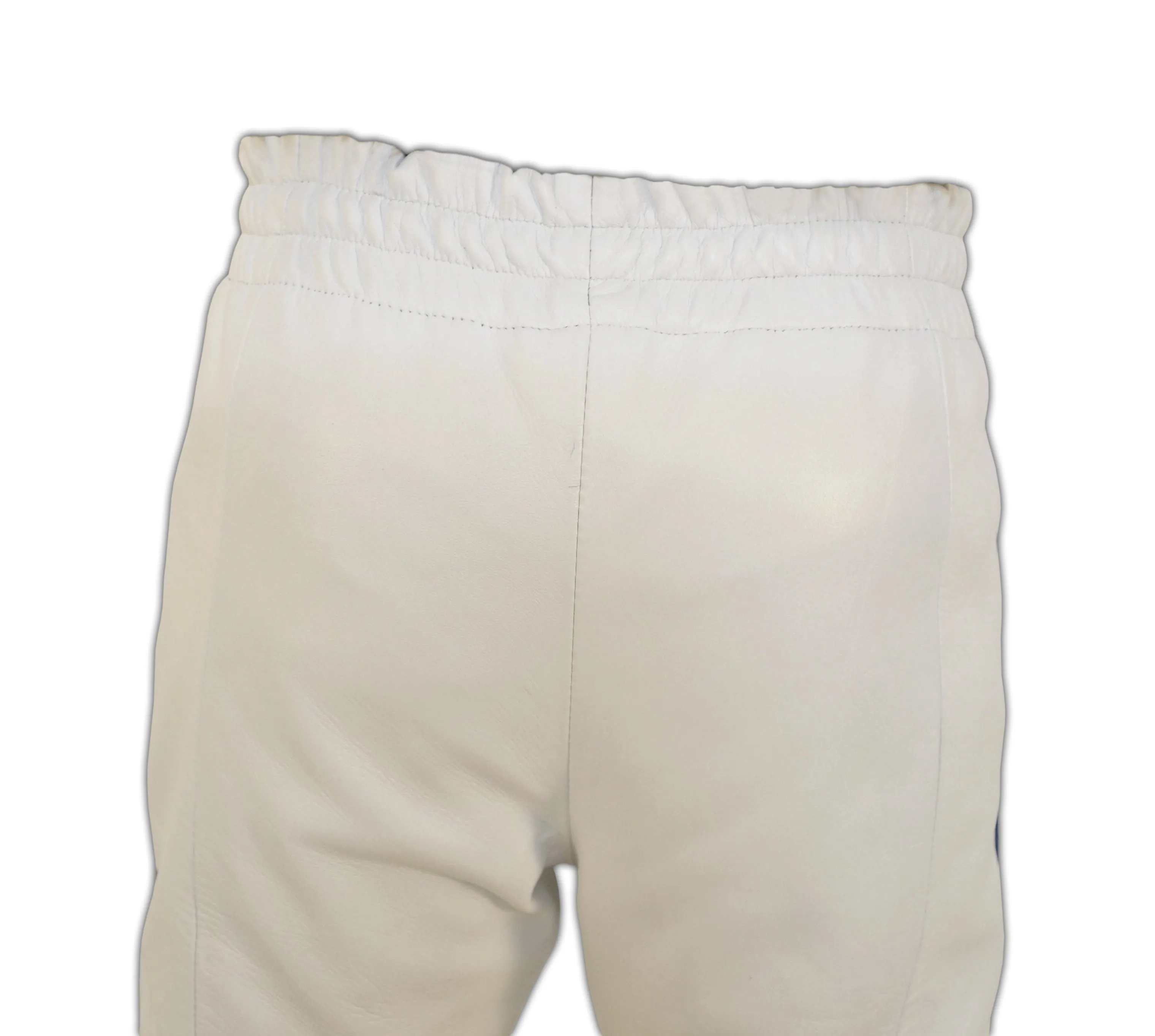 White Leather Jogging Pant With Blue Stripes