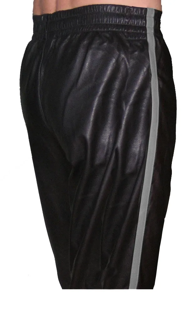 White Leather Jogging Pant With Blue Stripes