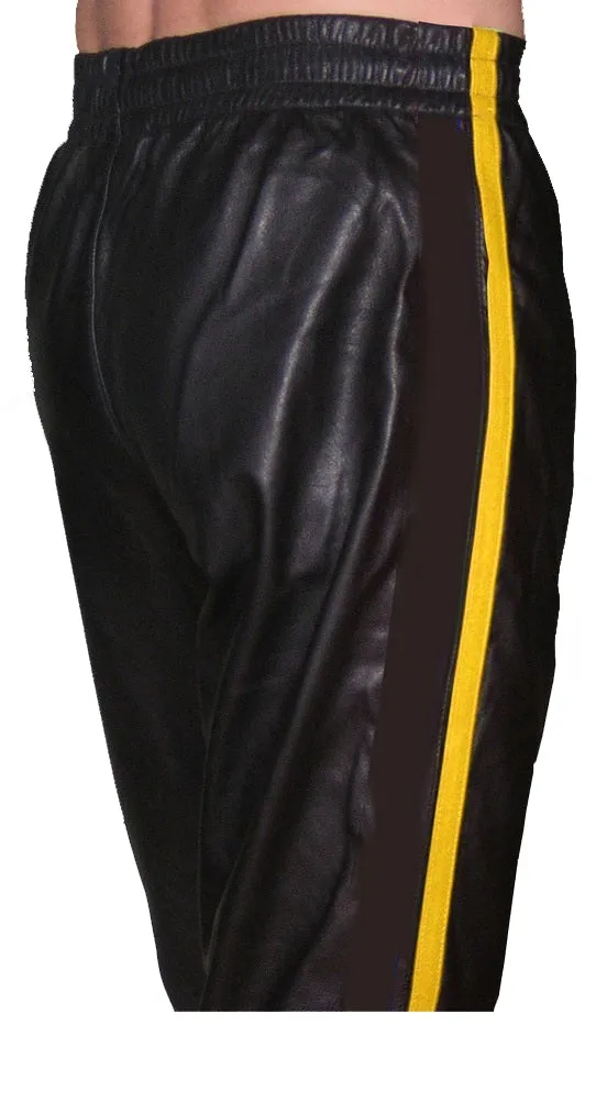 White Leather Jogging Pant With Blue Stripes