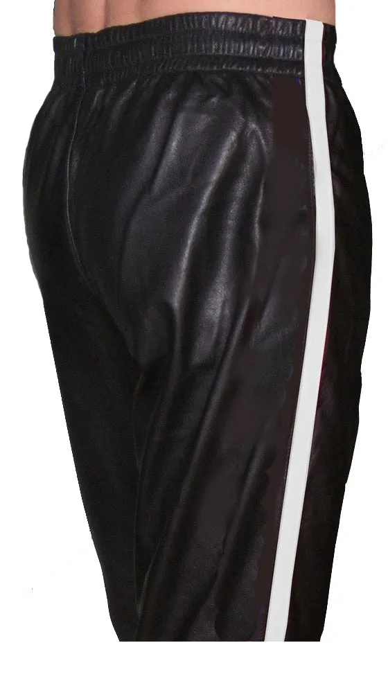 White Leather Jogging Pant With Blue Stripes