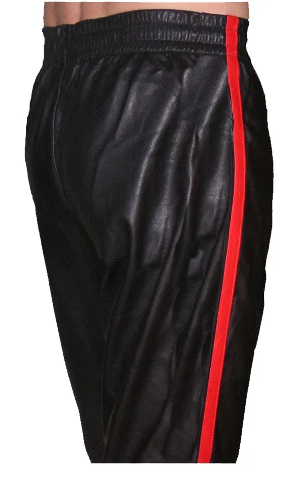White Leather Jogging Pant With Blue Stripes