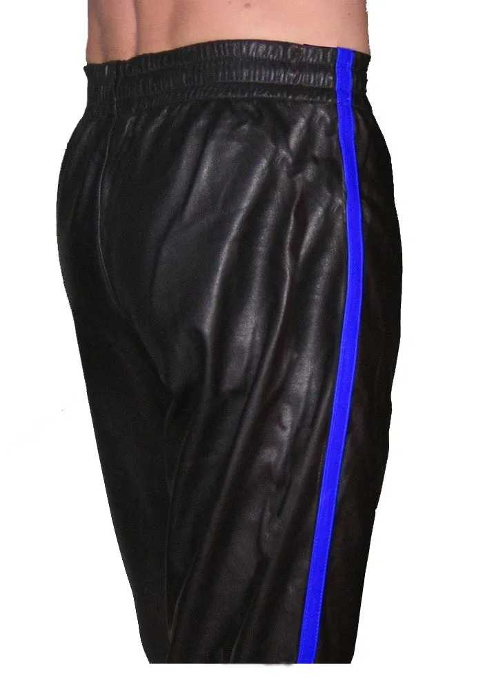 White Leather Jogging Pant With Blue Stripes