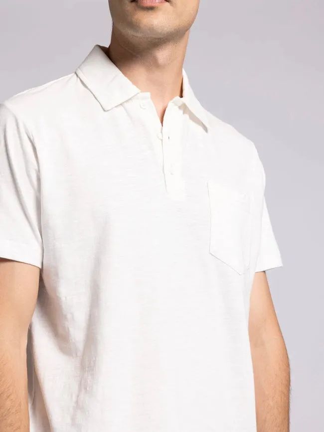 William Top - Cotton Henley Tee with Collar  BRIGHT WHITE