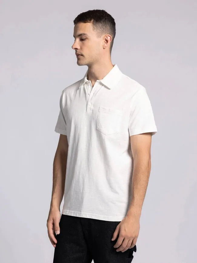 William Top - Cotton Henley Tee with Collar  BRIGHT WHITE