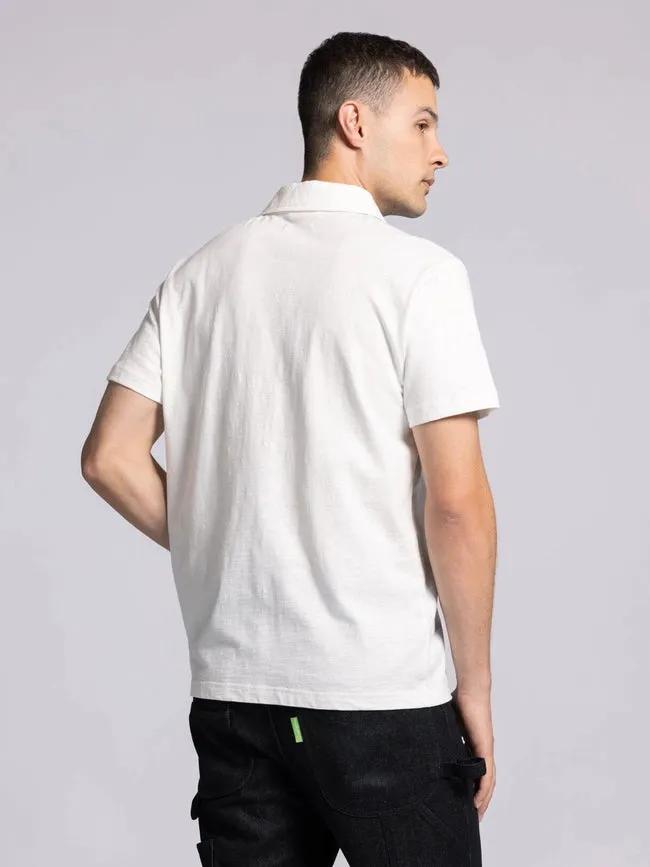 William Top - Cotton Henley Tee with Collar  BRIGHT WHITE